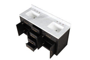English Elm Black Oak Double Bath Vanity With Carrara Marble Top - Elegant 60” W X 22” D, Fully Assembled Quality B2731P260834
