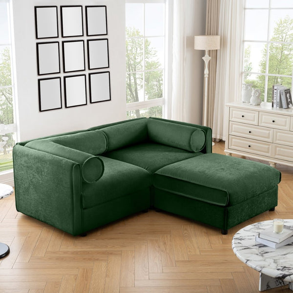 English Elm Stylish Green Chenille Loveseat With Ottoman Storage – Modern, Ergonomic, & Modular Design For Comfort W714S01058-GIGA