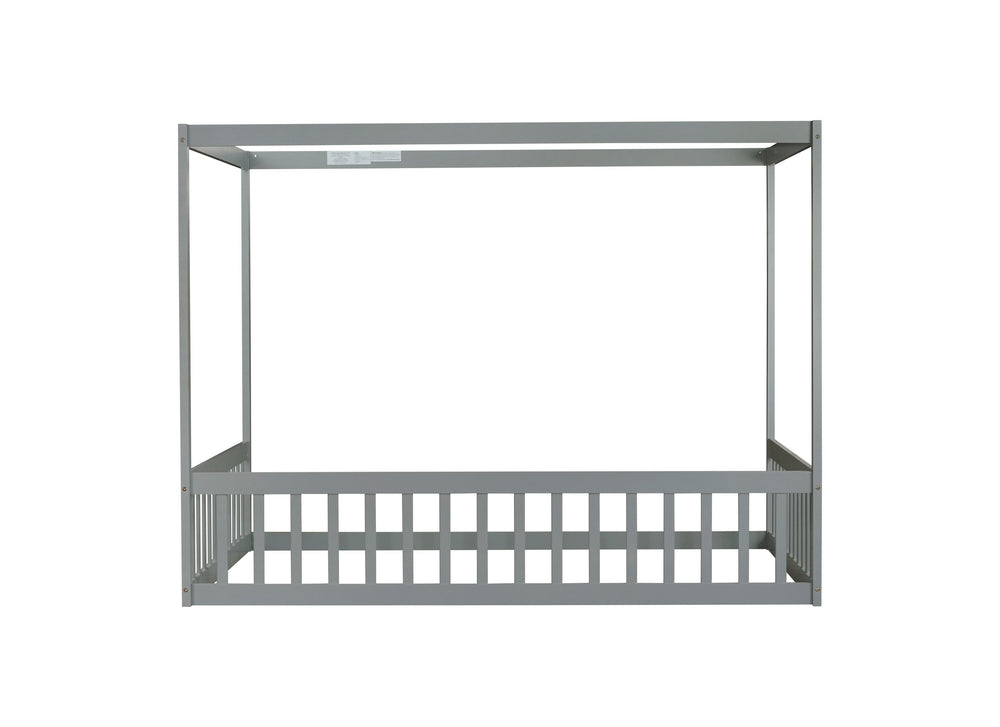 English Elm Full Size Canopy Floor Bed With Guardrails - Sturdy Rubberwood Frame In Soft Grey Finish W504P345754