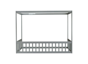 English Elm Full Size Canopy Floor Bed With Guardrails - Sturdy Rubberwood Frame In Soft Grey Finish W504P345754