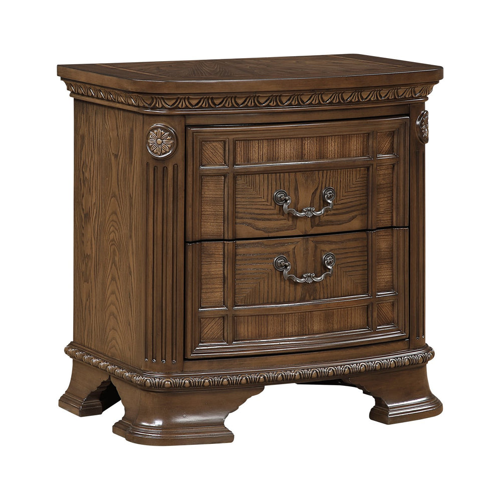 English Elm 1pc Dark Brown Elegant Nightstand with 2 Dovetail Drawers, Cedar-Lined Storage & Antique Bronze Handles B011P389524
