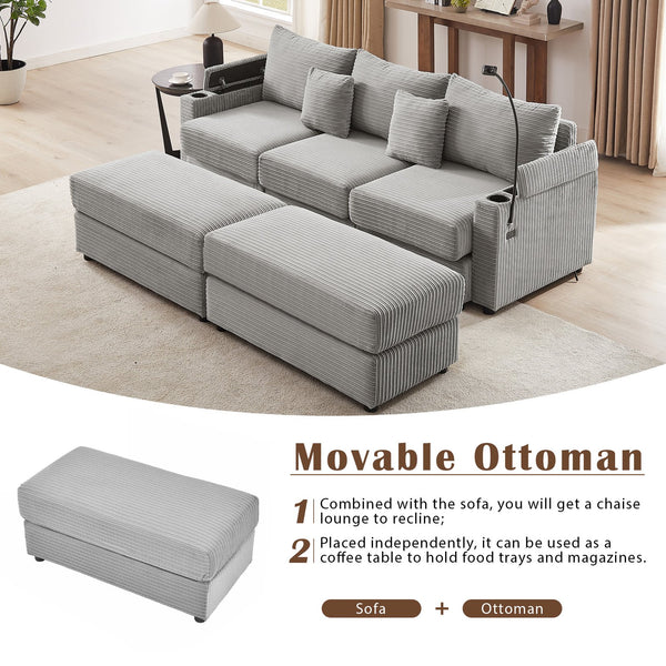 English Elm 95.3" Modern 3-Seater Sectional Sofa With Storage, Usb Ports & Movable Ottomans For Cozy Living Room N719S001613E