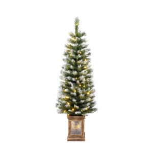 English Elm Christopher Knight Home® - Artificial Christmas 3-Piece Set Wreath with 2 Pre-Lit 4ft Entrance Trees, Gold Pots & Easy Setup N769P351702G