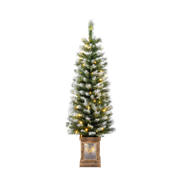 English Elm Christopher Knight Home® - Artificial Christmas 3-Piece Set Wreath with 2 Pre-Lit 4ft Entrance Trees, Gold Pots & Easy Setup N769P351702G