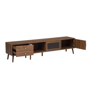 English Elm 76" Wood Grain Media Console with Glass Doors Deep Drawers and Living Room Storage N710P397467P