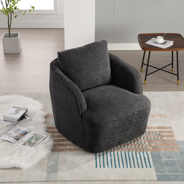 English Elm 30.3"w Boucle Barrel Swivel Chair 360 Rotation Lounge Seating for Living Room Charcoal W3188P400932