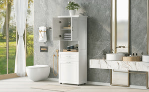 English Elm Tall Bathroom Cabinet with Tilt-Out Laundry Hamper, Adjustable Shelves, Anti-Tip Design & Large Storage White WF323481AAK
