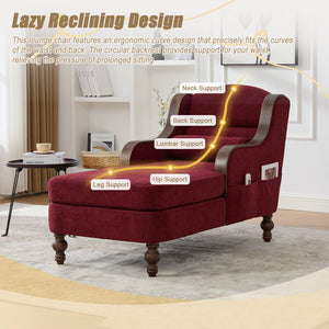 English Elm UNITED Oversized Chaise Lounge Sofa Bed with Solid Wood Arms, High-Resilience Foam, 800lb Capacity and Storage Pockets WINE RED W1568S00210