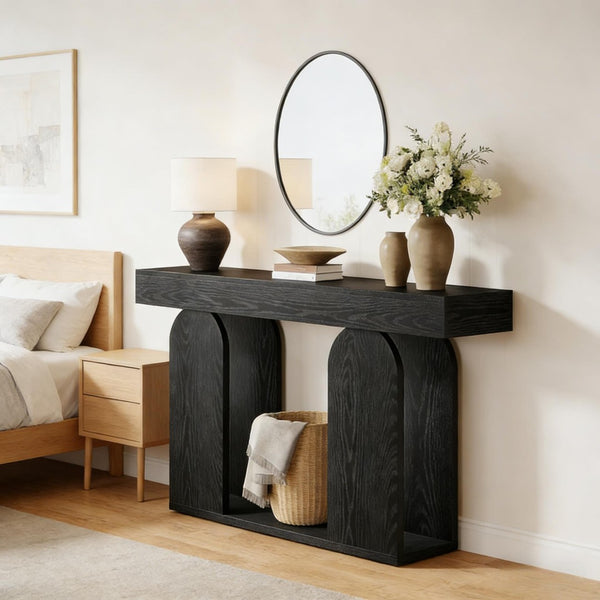 English Elm Coffee Console Table Industrial Metal Frame Vintage Wood Grain 2 Tier Entryway Sofa T3971P447586