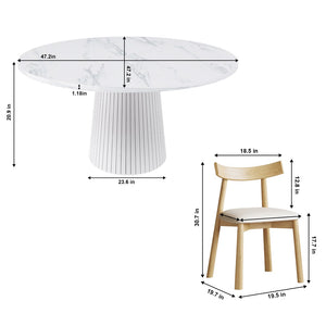 English Elm Retractable Rock Slab Dining Set with Leather Wrapped Base for Compact Apartments White W2700S00127