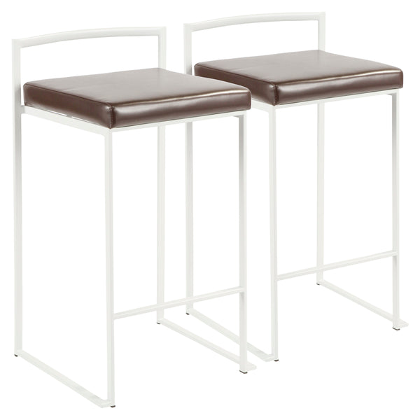 English Elm Fuji Stackable Counter Stool Set of 2 with Padded Faux Leather Seats, Contemporary Comfortable Design Brown B202P222381
