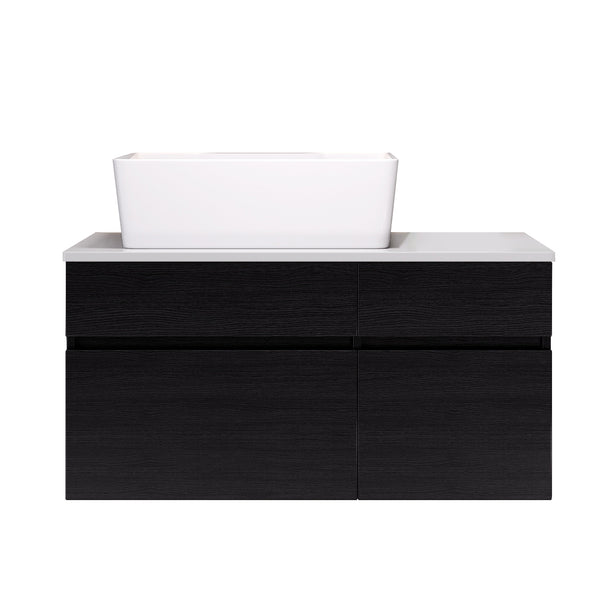 English Elm 31.5 Modern Floating Bathroom Vanity with Vessel Sink, Walnut Finish, Drawer Storage & Bracket Included White+Black W3136S00004