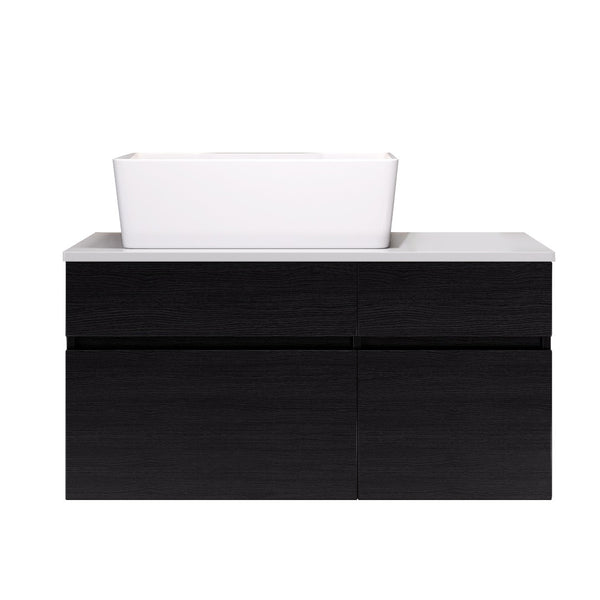 English Elm 31.5 Inch Floating Wall Mounted Bathroom Vanity with Vessel Ceramic Sink Soft Close W3136S00080