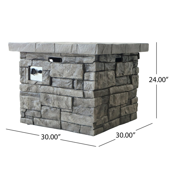English Elm Christopher Knight Home® - 30" Outdoor Square MgO Propane Fire Pit Table - 40,000 BTU, Grey Steel Frame, No Assembly Required 61100.00-40K