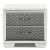 Modern 2-Drawer Nightstand with Upholstery in Silver/White Finish by Nikola