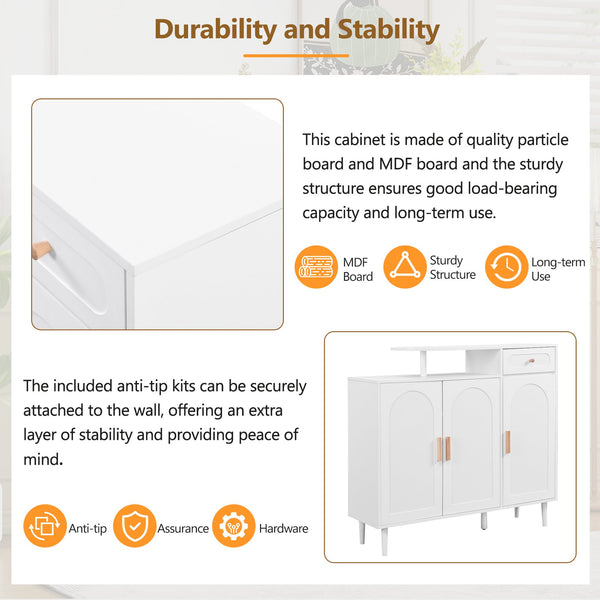 English Elm ON-TREND Elegant Arched Shoe Cabinet with Drawer and Adjustable Shelves, Stable Storage Sideboard for Entryway White WF321210AAK