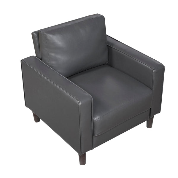English Elm Modern Malcolm Upholstered Faux Leather Accent Chair with Track Arms, Welt Trim, Solid Wood Frame, Comfortable Cushion Seating for Living Room Dark Gray 31.5 L x 24 W x 24.5 H B011P395013