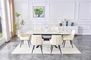 English Elm Modern Extendable Sintered Stone Dining Table with Auto-Lift, Scratchproof Waterproof Top & Black Metal Base W3493S00005