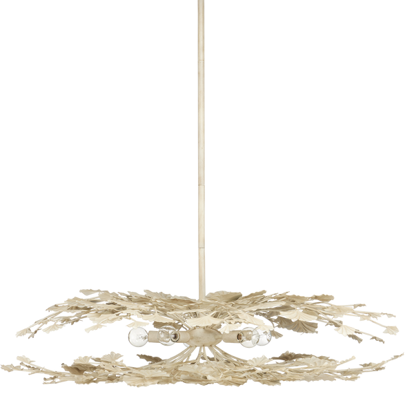 Maidenhair Cream Semi-Flush Mount Light Fixture - Nature-Inspired Design with Antique Pearl Finish