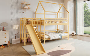 English Elm Full Bunk Bed with Trundle Bookshelf Storage Pine Frame Car Design for Kids Natural W1580S00303