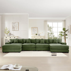 English Elm 170"Oversized Modular U-Shape Sectional Couch - Plush Corduroy, Deep Seating, Movable Ottoman & Pillows W714S01337