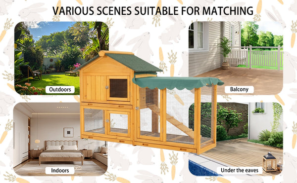 English Elm Premium Fir Wood Two Story Rabbit Hutch Weatherproof Outdoor Habitat with Run W1431P498215