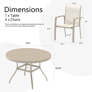 English Elm 5-Piece Patio Dining Set: Stylish Stackable Chairs & Durable 40.6" Round Table For Outdoor Bliss W213S00050