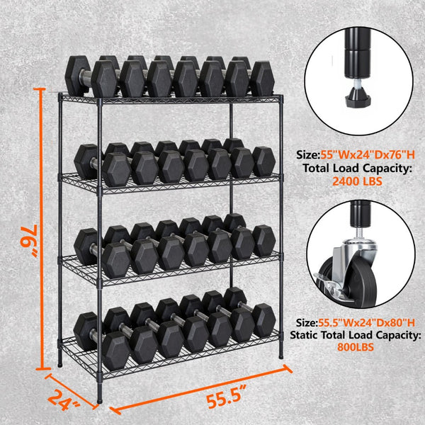 English Elm 55.5" Wide 4 Tier Rolling Wire Shelving Unit Heavy Gauge Steel Garage Storage W2932P373621