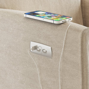 English Elm Power Swivel Velvet Recliner with Usb Charging for Living Room or Home Office Beige White W3568P431978