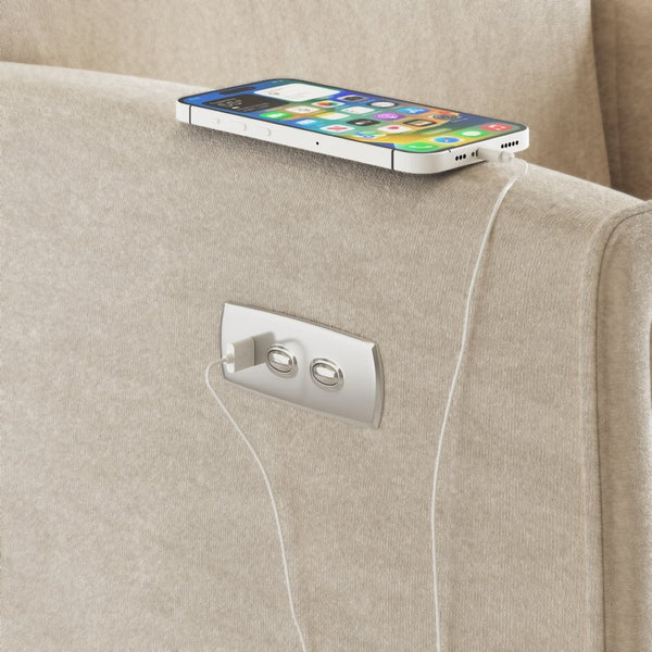 English Elm Power Swivel Velvet Recliner with Usb Charging for Living Room or Home Office Beige White W3568P431978