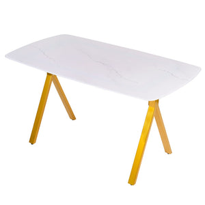 English Elm Modern-style Marble Glass Dining Table Seats Six with Sleek Black Metal Legs W5123P397477