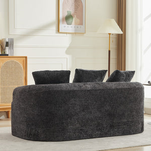 English Elm Curved Chenille Loveseat with Memory Foam Deep Seat and Three Pillows for Compact Living Black W2915P370962