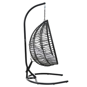English Elm U_style Wicker Hanging Egg Chair with Stand Foldable Indoor Outdoor Swing Seat Black+ Gray N711P389502E
