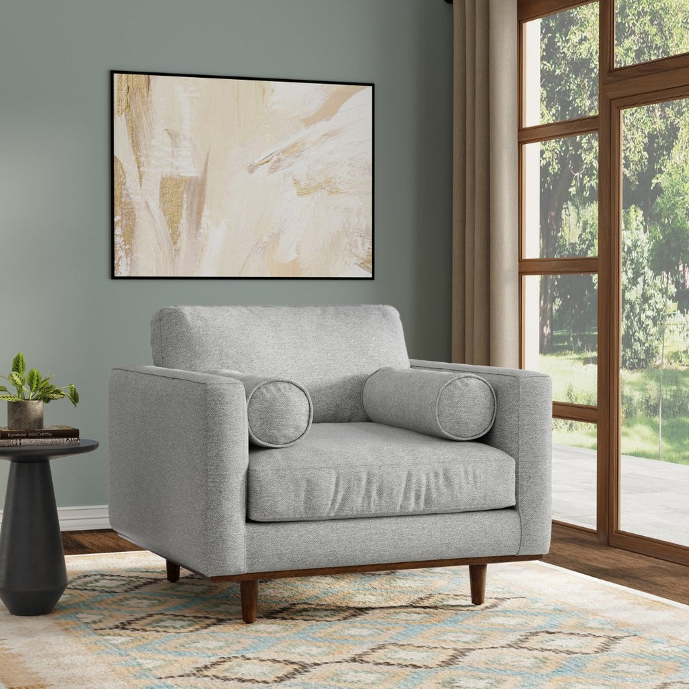 English Elm Morrison Sculptural Mid-century Armchair with Rubberwood Legs and Performance Fabric Gray B136P420741