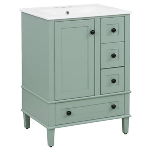 English Elm 24-inch Matte Bathroom Vanity Rubberwood Cabinet with Ceramic Sink and Soft-close Drawers Light Green N729P377516F