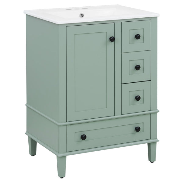 English Elm 24-inch Matte Bathroom Vanity Rubberwood Cabinet with Ceramic Sink and Soft-close Drawers Light Green N729P377516F