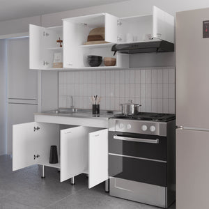 English Elm Kronos White Modular Kitchen Set with Streamlined Cabinets, Spacious Storage & Sleek Melamine Finish B062S01386