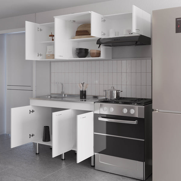 English Elm Kronos White Modular Kitchen Set with Streamlined Cabinets, Spacious Storage & Sleek Melamine Finish B062S01386
