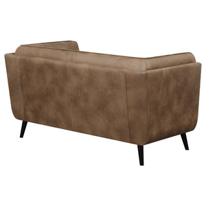 English Elm Maximillion Vintage Brown Chesterfield-Style Loveseat with Tufted Shelter Arms, Microfiber Leather Elegance B062P358089
