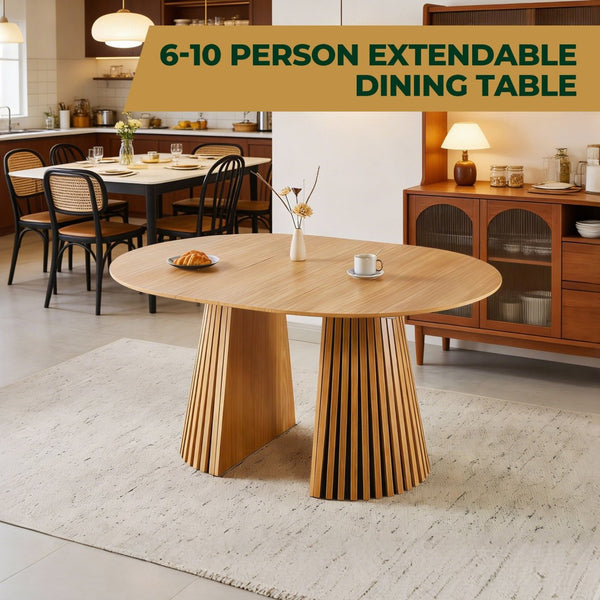 English Elm Extendable Mid-century Pedestal Dining Table Seats up to Ten with Tapered Metal Legs W3766S00001