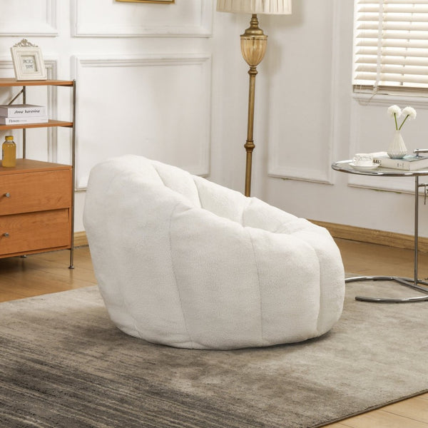 English Elm Bean Bag Lounge Chair Faux Fur Memory Foam Armrests Ergonomic Seat for Adults White W2200P239859