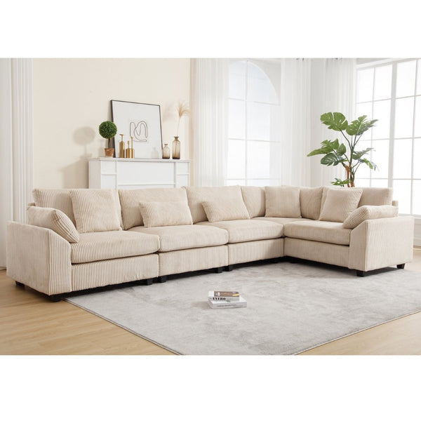 English Elm {New} Oversized Modular Sectional Sofa - Cozy Beige Corduroy, Convertible Design For Stylish Living Spaces W2325S00014-GIGA