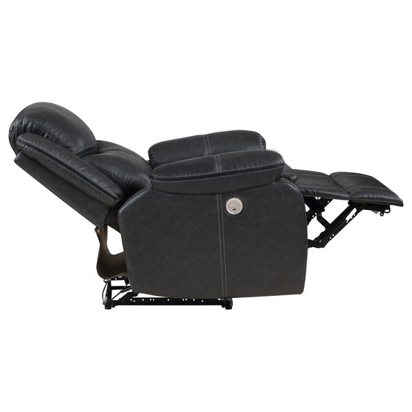 English Elm Salerno Faux Leather Power Recliner Club Chair with Usb Port and Accent Stitching Dark Grey B062P451790