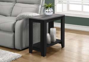 English Elm Accent Rectangular Two-Tier End Table with Grey Wood Top & Black Frame – Versatile Nightstand for Living Room Bedrooms B2710P219199