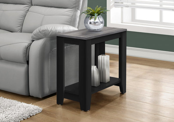 English Elm Accent Rectangular Two-Tier End Table with Grey Wood Top & Black Frame – Versatile Nightstand for Living Room Bedrooms B2710P219199