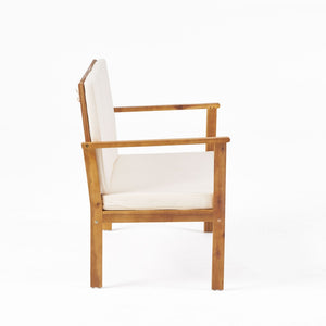 English Elm Beige Outdoor Loveseat Solid Acacia Wood Slatted Back Cushioned Patio Seating N770P356880C
