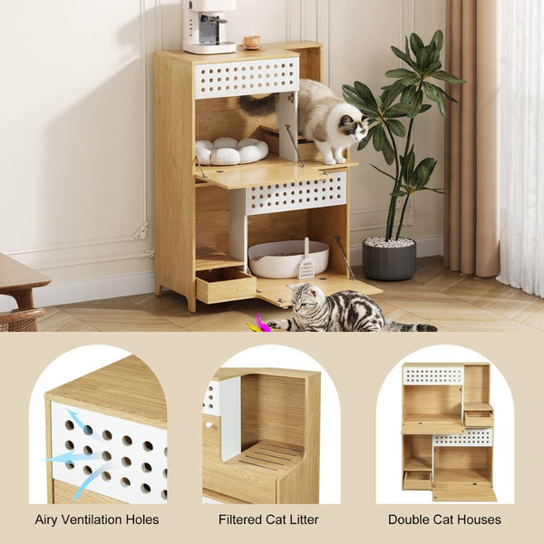 English Elm Modern Mdf Cat Litter Box Enclosure Side Table with Ventilated Storage Compartment Natural N752P394342N