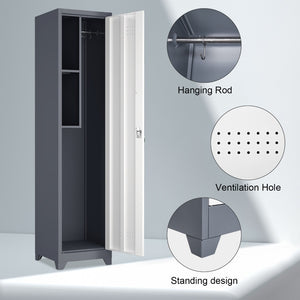 English Elm Metal Slim Broom Cabinet Lockable Steel Storage Unit with Hooks for Utility Spaces T3625P448064
