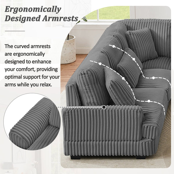 English Elm 129" Oversized Sectional Sofa U-Shaped Corduroy Chaise Lounge with Curved Armrests Plush Foam Comfort Dark Gray N719S001690R