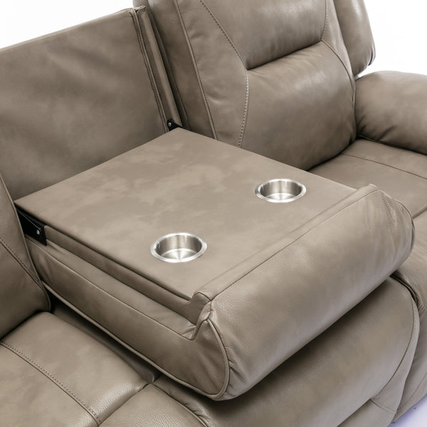 English Elm 3 Seater Home Theater Recliner with LED Accent Strip, Dual Cup Holders, Gel Leather Comfort Luxury Grey WF323623AAE